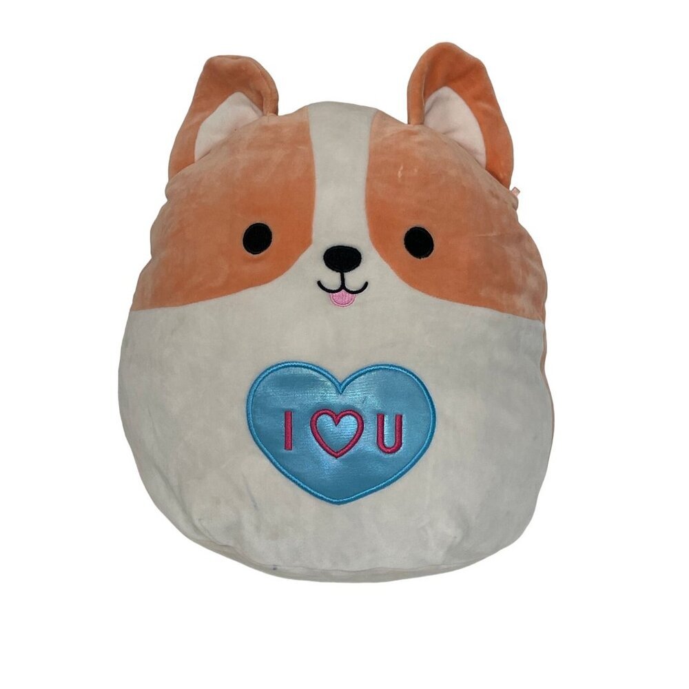 Squishmallows 12" Reginald Corgi Dog‎ Plush Pillow With Heart "I Love U"